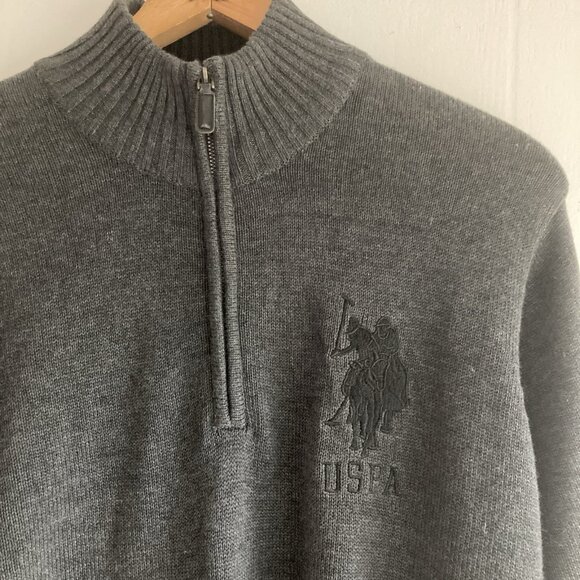US Polo Association Knit Sweater Turtleneck 1/4 Zip Cotton Blend Gray Sz L - Picture 1 of 8